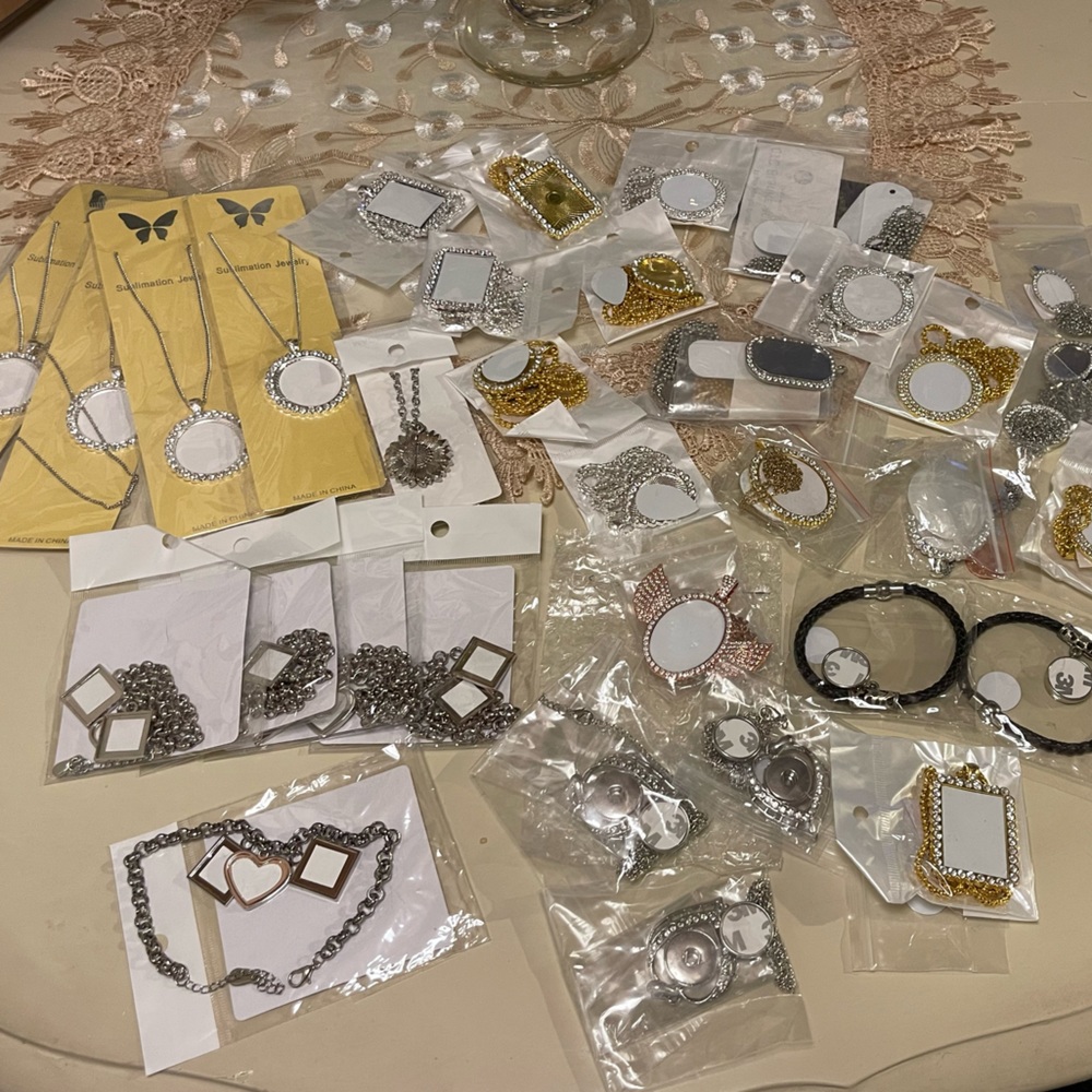 45pc NEW Sublimation Blank Jewelry bling pendant bracelet necklace